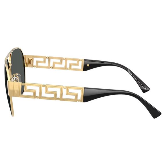 New VERSACE Sunglasses Gold Aviator Pilot Metal Greca Logo Black - Picture 3 of 6